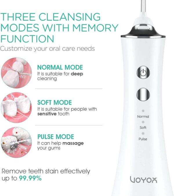 Water Dental Flosser for Teeth Cordless, Portable Oral Irrigator with 3 Modes 4 Tips, IPX7 Waterproof Rechargeable Electric Flosser for Teeth Deep Cleaning for Travel Home WF300 (Blue)