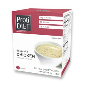ProtiDIET High Protein Chicken Soup Mix - Low Sugar, No Fat, Quick and Easy-to-Prepare Meal Replacement Protein Powder Soup Mix Nutritious Vitamins - 7 Soup Mix Pouches Per Box