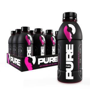Pure Fuel All Natural Healthy Energy Drink Watermelon Blast – Plant-Based Sports Drink & Pre Workout – No Sucralose – 180mg Natural Caffeine – 12pk x 16.9 fl oz