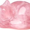 QINJIEJIE Rose Quartz Cat Decor Pink Gift Crystals Sleeping Cat Statue Stone Figurine Carved Polished Gemstones Decors Office Room Home Desk Lucky Healing Valentines Decoration for Women Cat Lover
