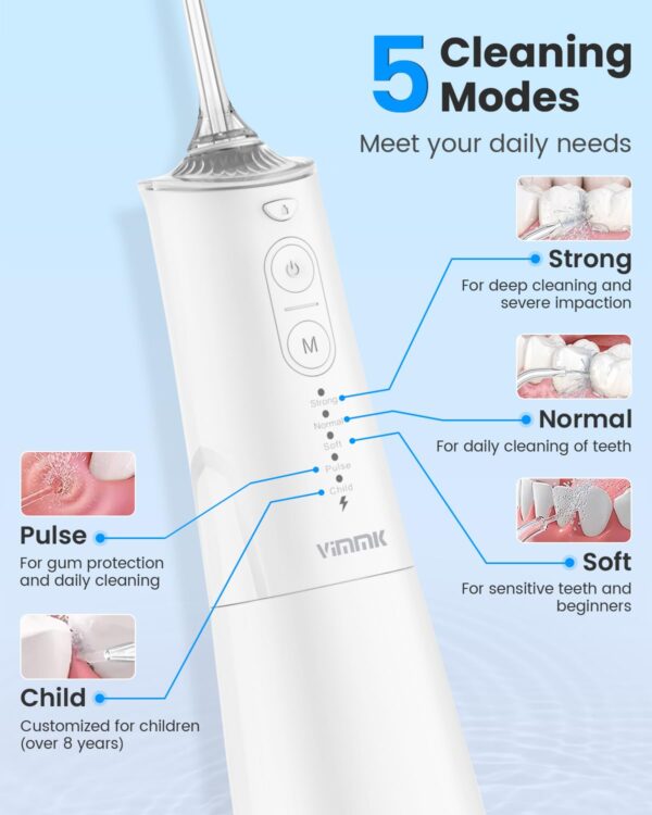 Water Flosser for Teeth, Cordless Water Dental Flosser, 9 Jet Tips 5 Modes 300ML IPX7 Waterproof, Portable Rechargeable Oral Irrigator for Home Travel - Gums, Orthodontic, Braces Care - White