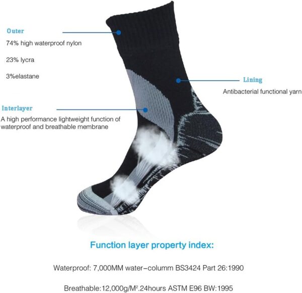 RANDY SUN Waterproof Socks, Unisex Cycling/Hunting/Fishing/Running Ankle Socks 1&2 Pair
