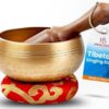 Tibetan Singing Bowl Set - Easy To Play for Beginners - Authentic Handcrafted Mindfulness Meditation Holistic Sound 7 Chakra Healing Gift by Himalayan Bazaar (3 Inch, Gold)