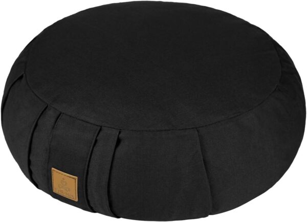Round Zafu Meditation Cushion, D=15" H=5.5" Zabuton Meditation Pillow, Yoga Bolster/Pillow, Floor seat, Zippered Organic Cotton Cover, Natural Buckwheat, Kneeling Pillow - Grey
