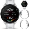 Garmin Forerunner 165 Running Smartwatch, Colorful AMOLED Touchscreen, Training Metrics and Recovery Insights Includes Wearable4U PowerPack +Adapters Bundle, Mist Gray/Whitestone