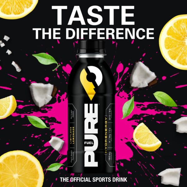 Pure Fuel Healthy Energy Drinks Limitless Lemonade - Sports Drinks - Plant Based - 180mg Natural Caffeine - 12pk x 16.9 fl oz