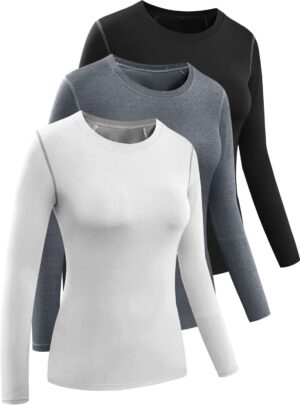 CADMUS 1 or 3 Pack Workout Long Sleeve Shirts for Women Dry Fit Compression Running Top