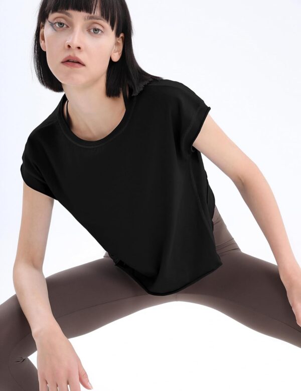 Loovoo Women's Open Back Workout Crop Tops Short Sleeve Yoga Shirts Cute Athletic Running Casual Backless Top Loose Fit