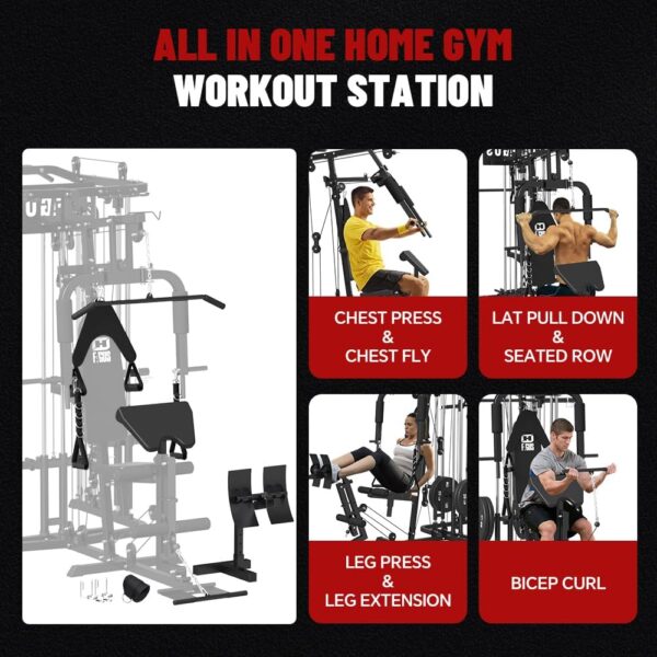 All in One Home Gym System Workout Station, Multi-Function Smithe Machine Power Cage with Cable Crossover System, Tripe-Sided Independent Load Posts, Functional Trainer for Full Body Training