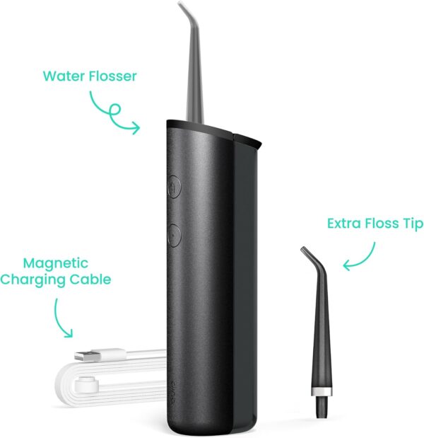 quip Water Flosser with Replacement Tip - Cordless Water Flosser with Adjustable Pressure - Teeth Cleaner Pick with 360 Degree Rotating Replaceable Tip, Rechargeable Water Dental Pick - All-Black
