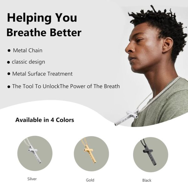 Breathing Necklace for Anxiety Stress Relief, Quit Smoking Tools Breathlace Cross Necklace, Stop Smoking Aids Breathing Necklace, Fum Vaporless Inhaler Meditation Tools Necklace Sliver