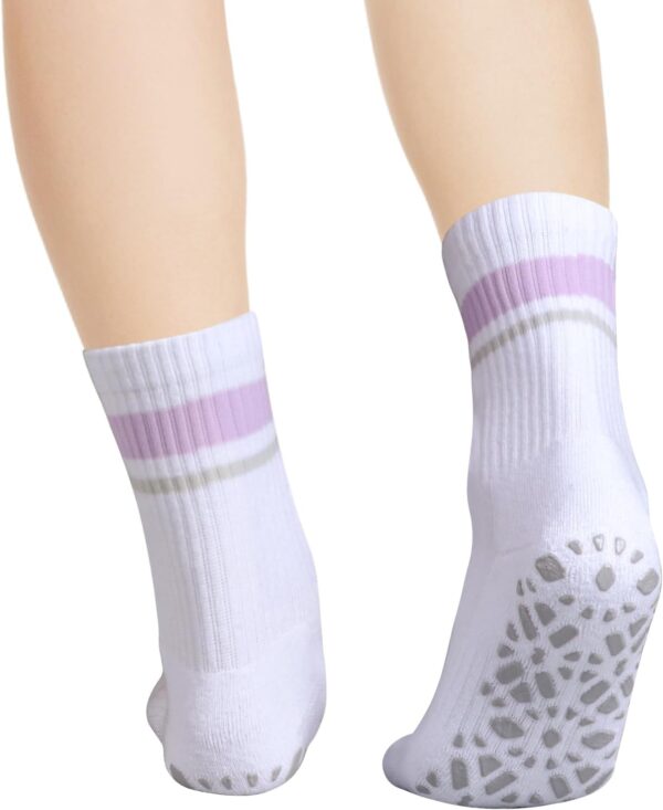 YUEDGE Yoga Pilates Socks for Women, Cushioned Grip Socks Non Slip Crew Workout Training Athletic Socks, 3 Pairs