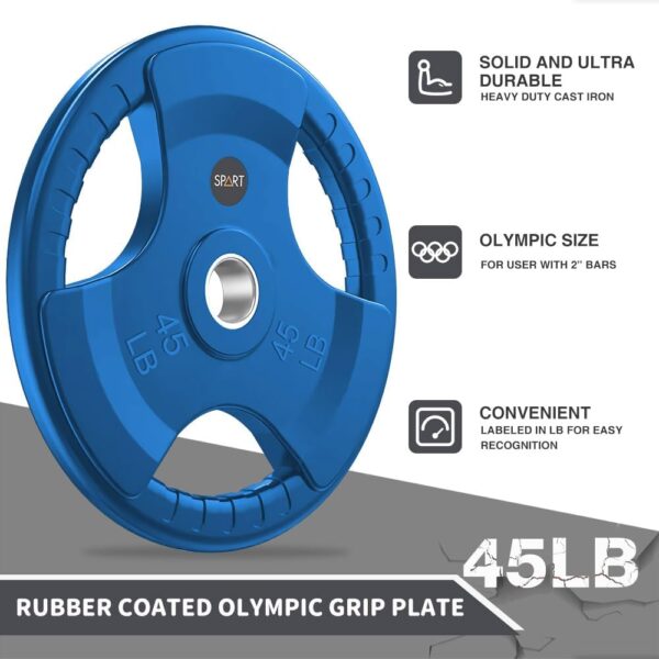 SPART 2-Inch Color Rubber Coated Olympic Grip Plate in Pairs or Single for Strength Training, Weightlifting and Bodybuilding, Solid Cast Iron Weight Plates for Barbell, 2.5LB/5LB/10LB/25LB/35LB/45LB, Two Years Warranty