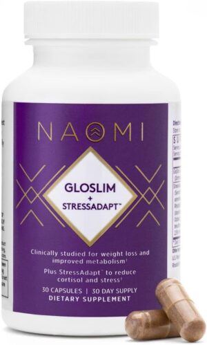 NAOMI Gloslim + StressAdapt Capsules 300mg with Sensoril Ashwagandha, Holy Basil & Rhodiola Rosea - Stress Relief Formula, Healthy Weight Management, Natural Mood Support, 30 Veggie Capsules