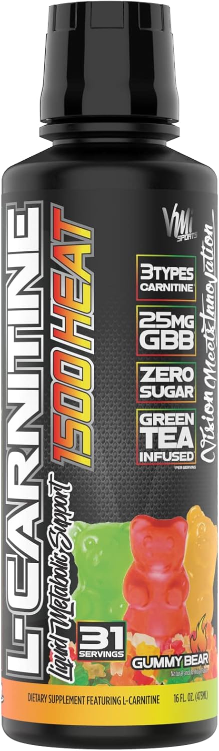 VMI Sports L-Carnitine 1500 Heat Stimulant Free Thermogenic Metabolic Support & Fat Loss for Men & Women | 1500mg L-Carnitine | Convenient Liquid (Gummy Bear)