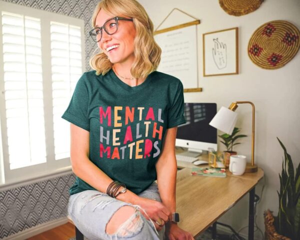 LOTUCY Mental Health Matters T Shirt Women Funny Therapist Psychologist Tee Shirt Human Brain Illness Awareness Tops