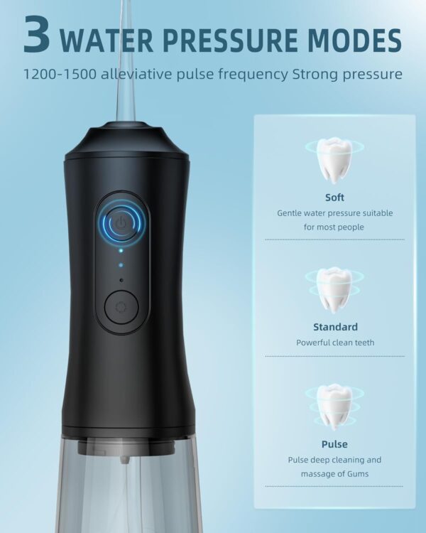 Water Flosser, Water Dental Flosser Pick for Teeth, 300ML IPX7 Waterproof Oral Irrigator, 3 Modes 4 Replaceable Jet Tips, Professional Flossing Cleaning Picks for Home Travel Gums, Braces Care (Black)