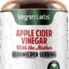 Vegan Labs Apple Cider Vinegar Capsules with The Mother- 180 Vegan Capsules, 1600MG Per Serving- 100% Natural ACV Pills- Supports Healthy Digestion, Keto, Weight Management, Detox, and Immune System