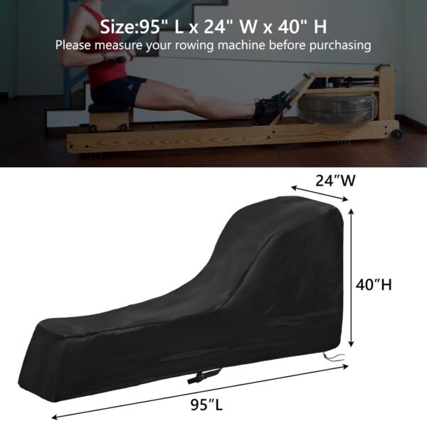 Rowing Machine Cover Fitness Equipment Cover Peotection for Sports Equipment Indoor or Outdoor Use 95" L x 24" W x 40" H Black