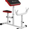 Soozier Adjustable Preacher Curl Bench with Brabell Rack, Strength Training Seated Arm Isolated Barbell Dumbbell Bicep Station, 265 LBS Home Gym Fitness Equipment