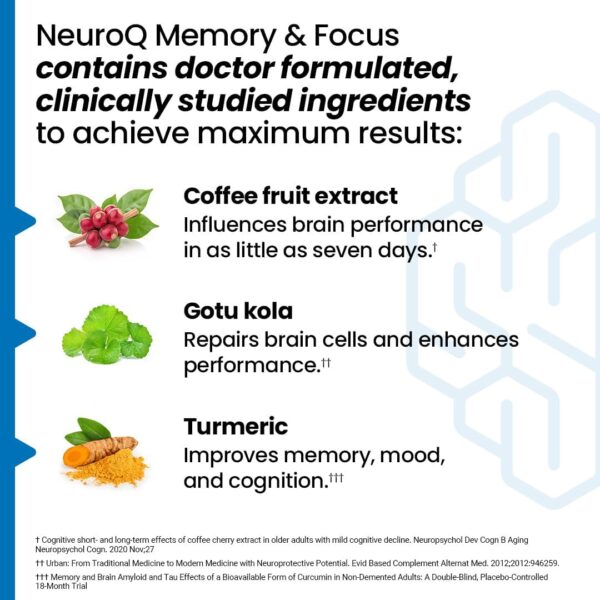 NeuroQ Memory & Focus - Boosts Cognitive Performance & Healthy Brain Function - Neuroprotective Formula by Dr. Dale Bredesen - Gotu Kola Ginkgo Phosphatidylserine Coffee Fruit & Propolis - 60 Capsules