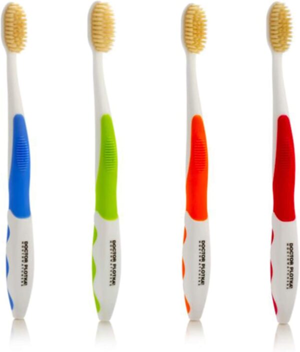 MOUTHWATCHERS Dr Plotkas Extra Soft Bristle Flossing Toothbrush Manual Soft Toothbrush for Adults, Ultra Clean Toothbrush, Good for Sensitive Teeth and Gums, Variety 4 Pack, Colors May Vary