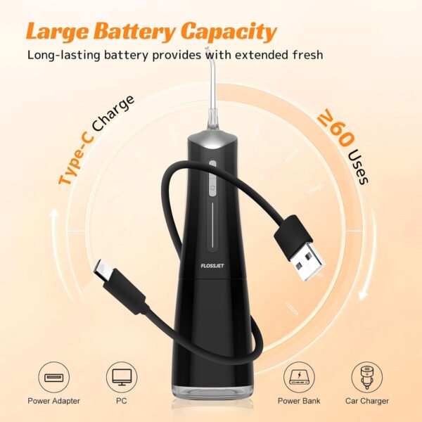 Water Dental Flosser Teeth Pick Cordless Oral Irrigator with 300ml 5 Tips 4 Modes USBCharger Portable Travle Irrigation Cleaner IPX7 Electric Irrigador Dental for Teeth Cleaning (Black)