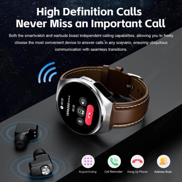 Smart Watch with Wireless Earbuds, Bluetooth Call Watches for Men 1.53" Steel Material Ultra-Thin Body 9D Sound Effects,Fitness Tracker Sports Watch, Compatible iPhone Android (96 Silver)