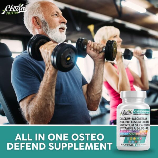Calcium Magnesium Zinc Supplement with Potassium, Copper, Strontium, Silica, Vitamin D3 K2, Boron, Vitamin B1 B12 Red Clover Herb Alfalfa Basil Pills for Men and Women Clean Nutra Osteo Defend