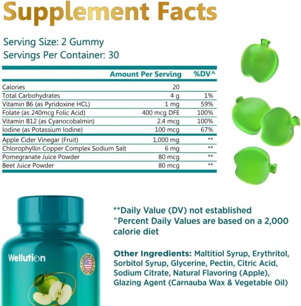 WELLUTION XXL Keto ACV Gummies: 1,000 mg, Sugar-Free, 60 Count, Aiding Digestion & Detox, Boosting Metabolism, Weight Loss Support, Apple-Flavored for Men & Women