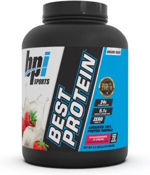 BPI Sports Best Protein – 100% Whey Protein Blend – Muscle Growth, Recovery, Meal Replacement – No Maltodextrin, No Fillers – Gluten Free – For Men & Women – Strawberries and Cream – 5.2 Pounds