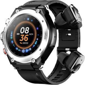 T92 Smart Watch with Earbuds MP3 Bluetooth Headset 3 in 1 1.28 Inch Smartwatch Built-in Wireless Earbuds Speaker Round Fitness Tracker Music Player Health Monitor (Silver)