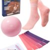 Pilates Ball Resistance Bands Pilates Socks Sets, Loop Exercise Bands 5 Levels, Small Pilates Ball 9 Inch, Non Slip Socks Grips Yoga Kit for Home Workouts