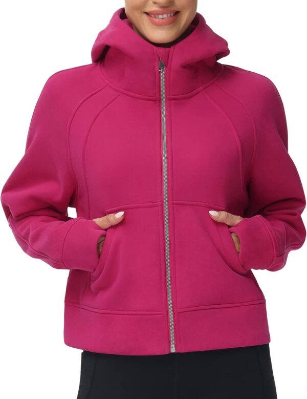THE GYM PEOPLE Women's Full-Zip Up Hoodies Jacket Fleece Workout Crop Tops Sweatshirts with Pockets Thumb Hole