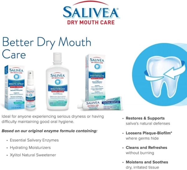 SALIVEA Dry Mouth Toothpaste - Soothing Mint Toothpaste with Natural Salivary Enzymes - Gentle Toothpaste to Aid Dry Mouth Care - Natural, Paraben Free Dry Mouth Toothpaste - Mint Flavor (4.3 oz Tube)