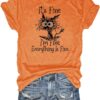 Women's I'm Fine Everything is Fine T-Shirts Short Sleeve Sayings Oversized Casual Cute Cat Graphic Tee Blouse Tops