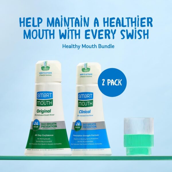 SmartMouth DDS Activated Clinical Mouthwash & Original Activated Mouthwash - for Fresh Breath - Clean Mint Flavor (Clinical) & Fresh Mint Flavor (Original), 16 fl oz Each