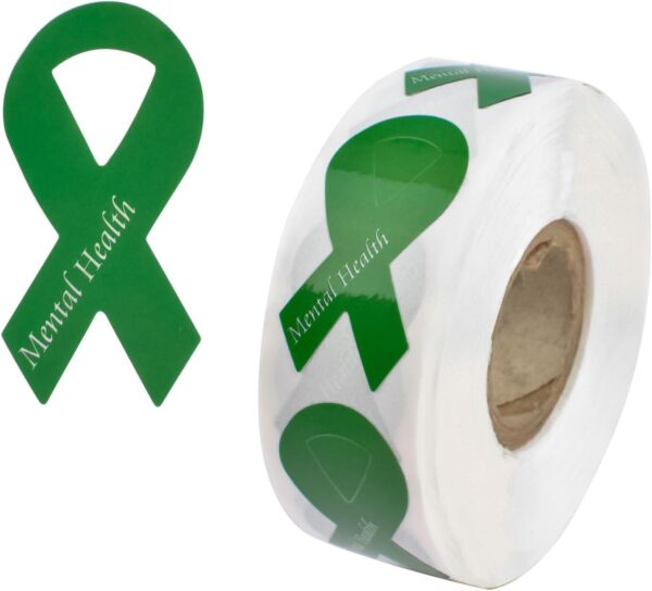 WANDIC Printed Green Ribbon Stickers, 500pcs Mental Health Awareness Decal Adhesive Label for Public Charity Fundraiser Events Supplies Gifts