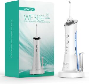 Water Dental Flosser for Teeth Cordless, Portable Oral Irrigator with 3 Modes 4 Tips, IPX7 Waterproof Rechargeable Electric Flosser for Teeth Deep Cleaning for Travel Home WF300 (Blue)