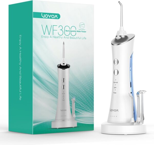 Water Dental Flosser for Teeth Cordless, Portable Oral Irrigator with 3 Modes 4 Tips, IPX7 Waterproof Rechargeable Electric Flosser for Teeth Deep Cleaning for Travel Home WF300 (Blue)