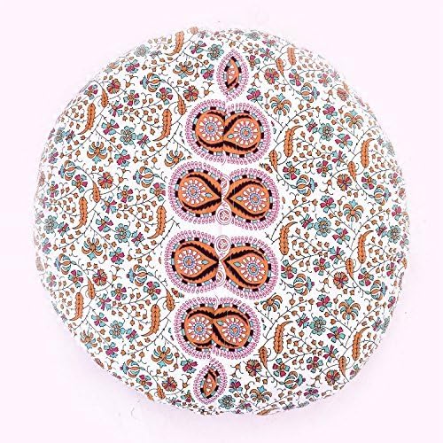 22" Peacock Mandala Bohemian Yoga Meditation Floor Pillow Cover Comfortable Home Cushion Couch Seating Large Zipped Throw Hippie Decorative Ottoman Boho Indian (White Multi)