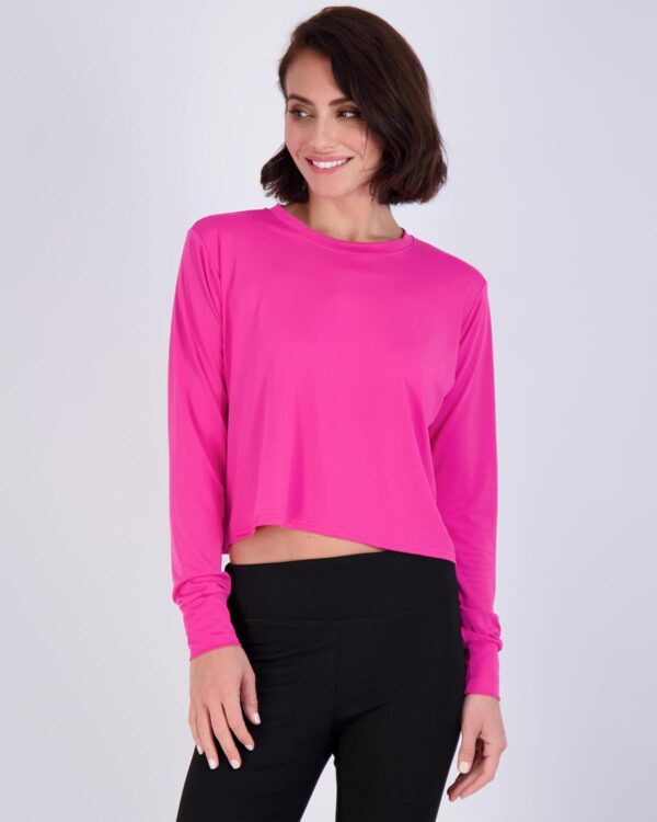 Real Essentials 5 Pack: Women's Dry Fit Crop Top - Long Sleeve Crew Neck Stretch Athletic Tee (Available in Plus Size)