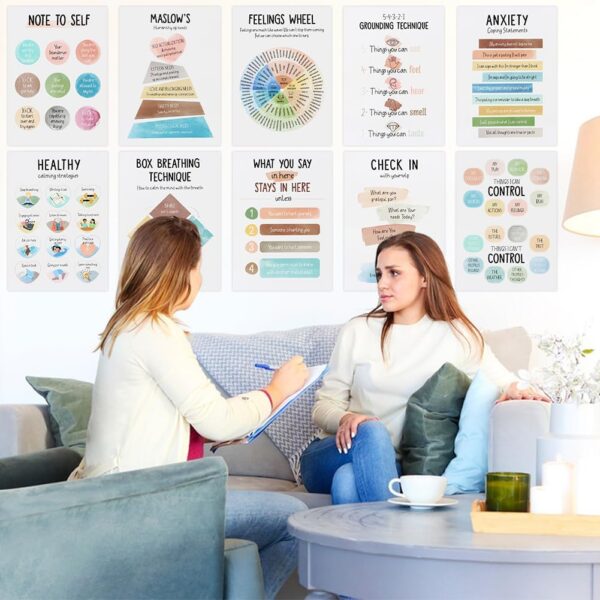 JIANWEI 12pcs Mental Health Posters, 10’’x14’’ School Counselor Supplies, Calm Down Corner Coping Skills Wall Art, Inspirational Posters Motivational Posters for Home Classroom Decoration(as Shown)