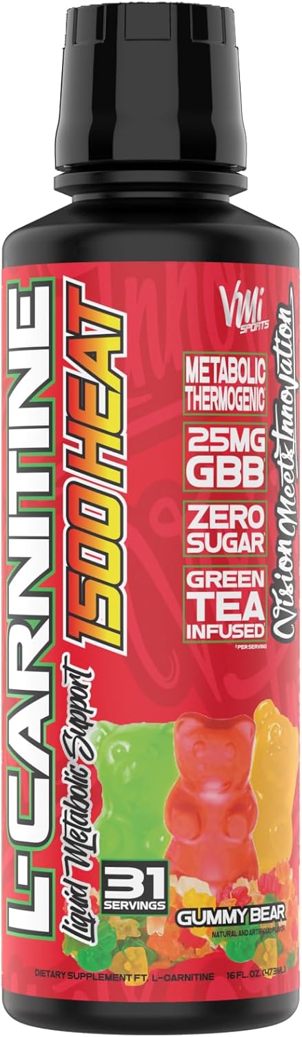 VMI Sports L-Carnitine 1500 Heat Stimulant Free Thermogenic Metabolic Support & Fat Loss for Men & Women | 1500mg L-Carnitine | Convenient Liquid (Gummy Bear)
