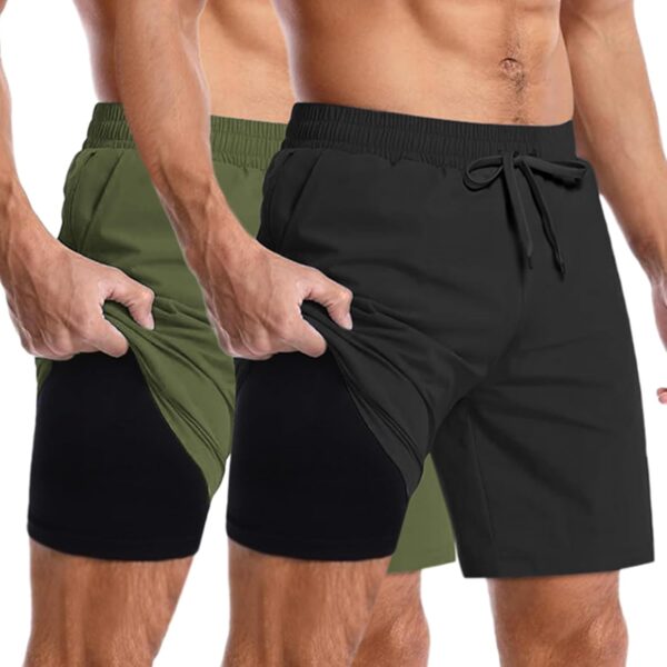 COOFANDY Men's 2 in 1 Running Shorts 2 Pack Athletic Shorts Quick Dry Gym Training Workout Shorts with Pockets