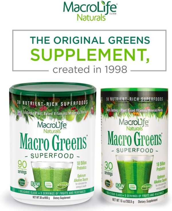 MacroLife Naturals Macro Greens Powder 38 Superfood Probiotic Antioxidant Enzyme & Herbal Supplement Immunity Energy Cleanse - Non-GMO Vegan Gluten-Free Dairy-Free - 10oz (30 Servings)