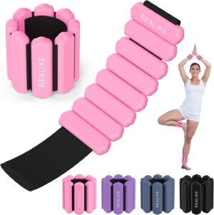 REALIKE Wrist Weights Ankle Weights for Women, Wearable Arm & Leg Weights Set of 2 (1LB Each) Adjustable Silicone Workout Ankle Weights for Walking, Yoga, Pilates,Aerobics,Gym