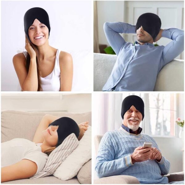 ALASKA BEAR Migraine Cap Headache Pain Relief Hat Natural Cold Therapy Compress Gel Ice Pack for Chronic Migraines Sinus Pressure Tension Puffy Eyes Cooling Head Wrap Coverage Weighted Mask(Black)