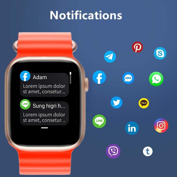 Smart Watch for Women Men Kids for Android Phones iPhone Compatible, 2.09'' Smartwatches Fitness Tracker with Call/SMS/Heart Rate/Blood Oxygen Monitor/Pedometer/2 Bnads (Orange)