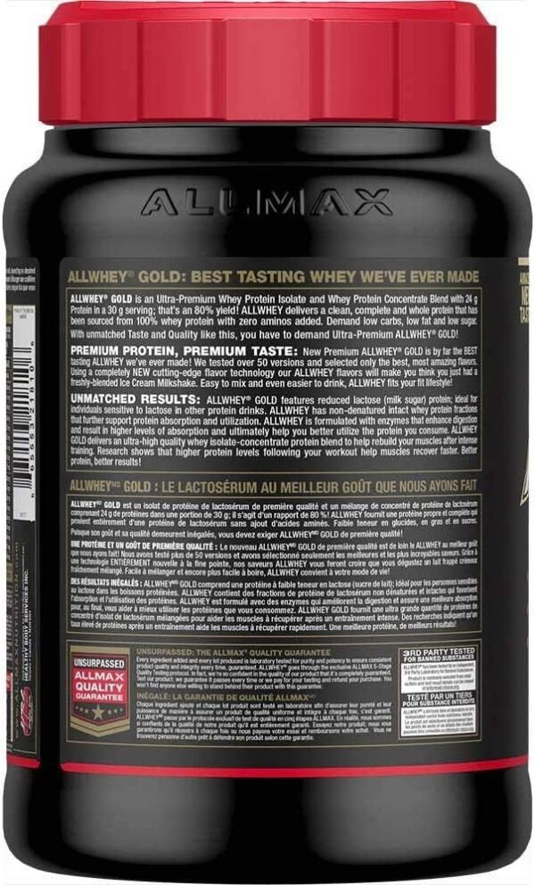 ALLMAX Nutrition Gold ALLWHEY, Cookies & Cream - 2 lb - 24 Grams of Protein Per Scoop - Gluten Free, Low Carb & Low Sugar - Approx. 30 Servings